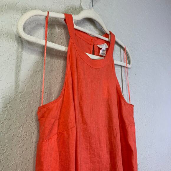 SIGRED OLSEN Dress Medium Linen Halter Peek A Boo Back Side Slits High Low Hem - Picture 10 of 14